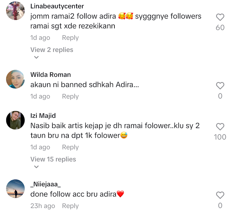 Akaun TikTok Adira Suhaimi disekat 9